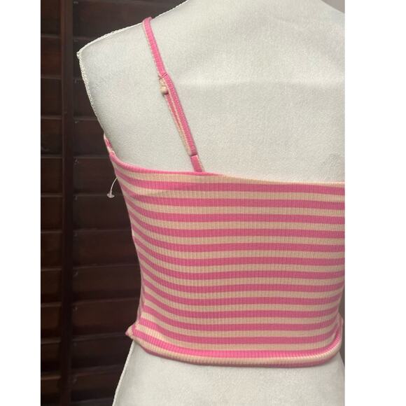 AFRM Women's Bandeau Tank Top Pink Tan Striped One Shoulder Adjustable M NWOT - Picture 6 of 9